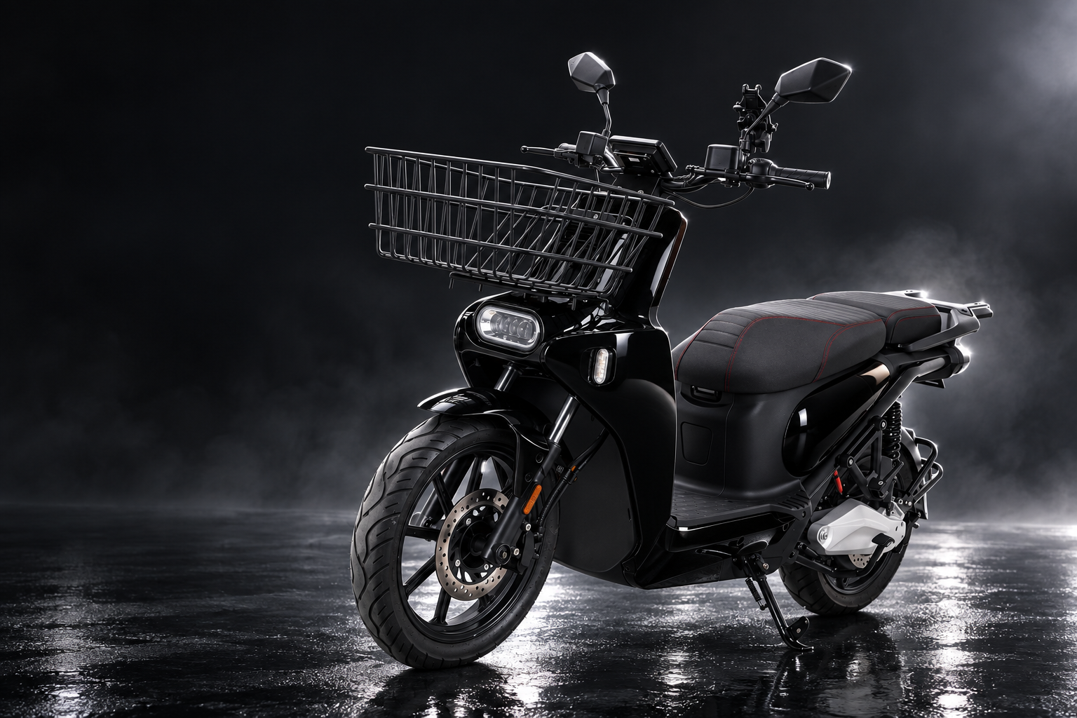 Scooter électrique de livraison JSD3 noir dans un studio sombre