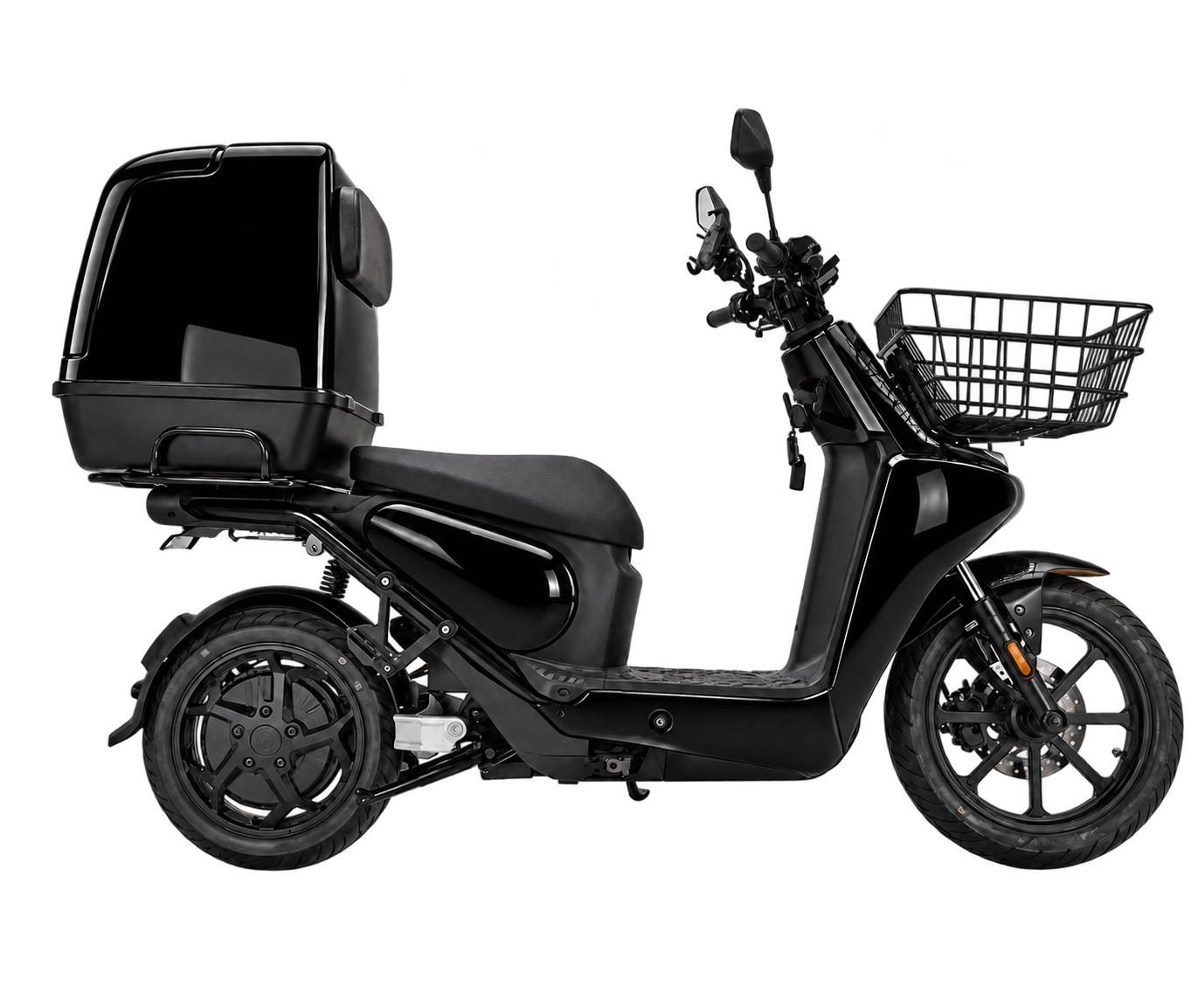 Black JSD3 electric delivery scooter in a dark studio