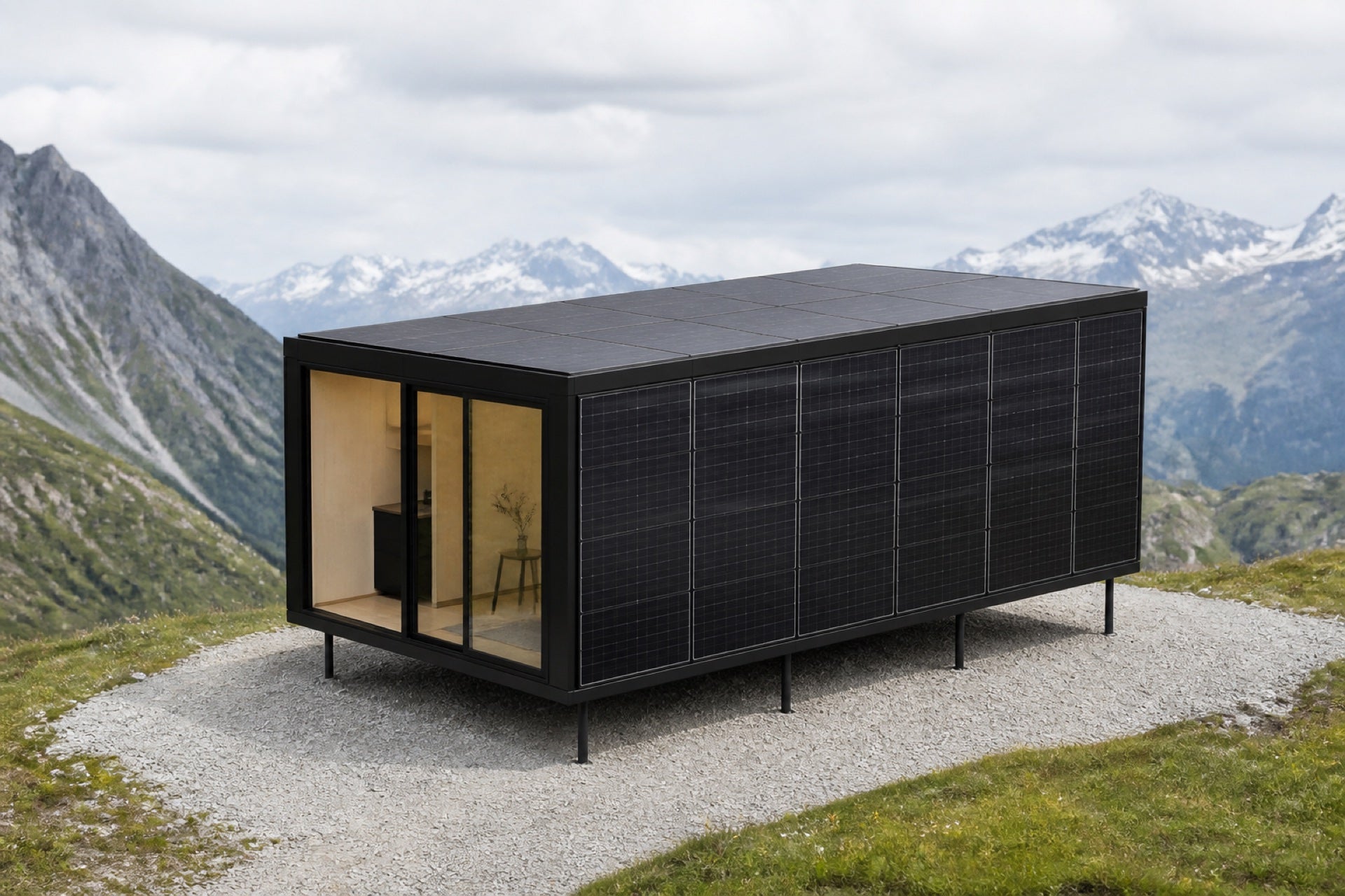 Maison solaire pliable dans les Alpes